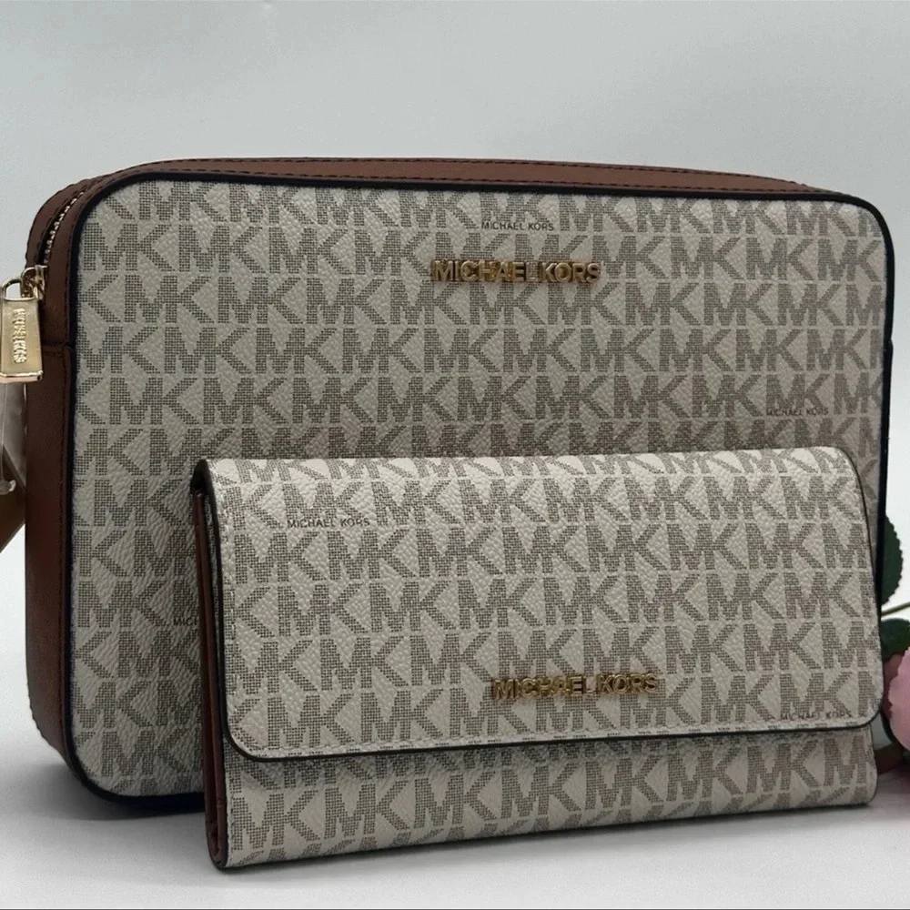 Michael Kors Large EW Crossbody Bag & Large Trifold Wallet Brown | BUNDLE DEAL